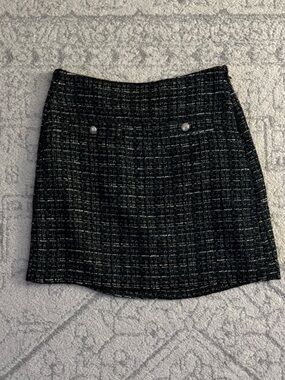 Size 6 LOFT Black Tweed Mini Skirt with Metallic Thread